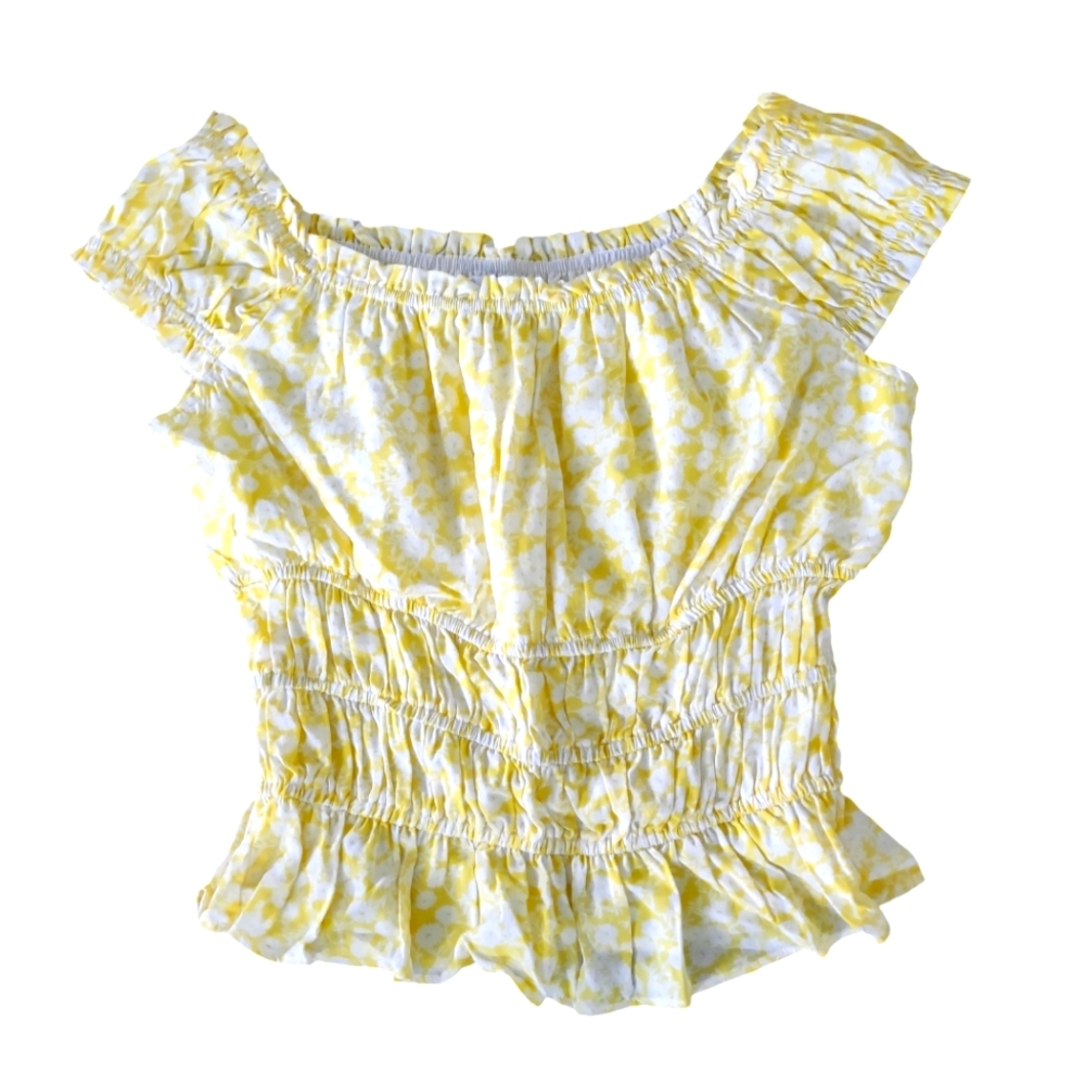Festival Top Yellow White Smocked Crop Top Size XS